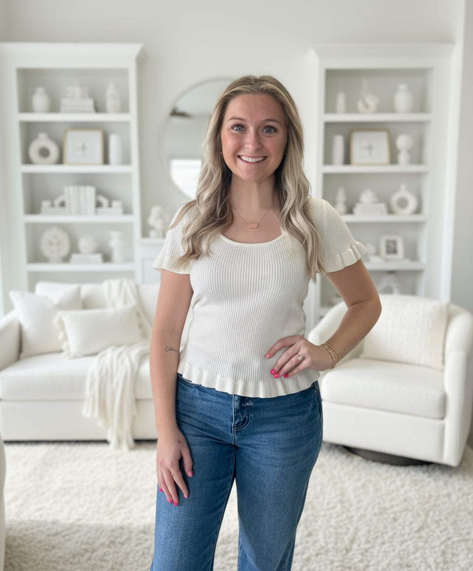 Lettuce Hem Sh Sleeve Knit Top