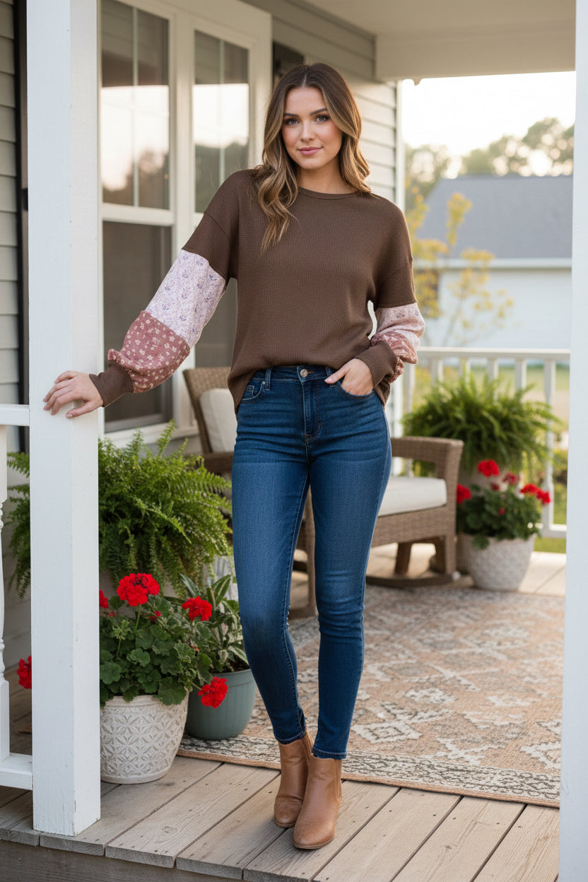 Floral Brown Color Block