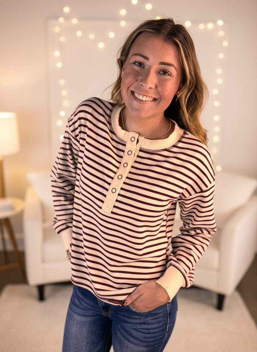 Stripe Henley Snap