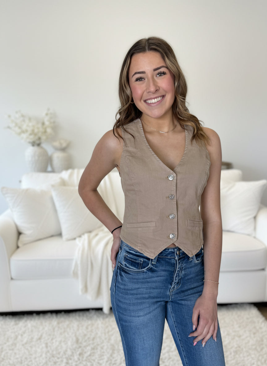 Denim Button Down Vest