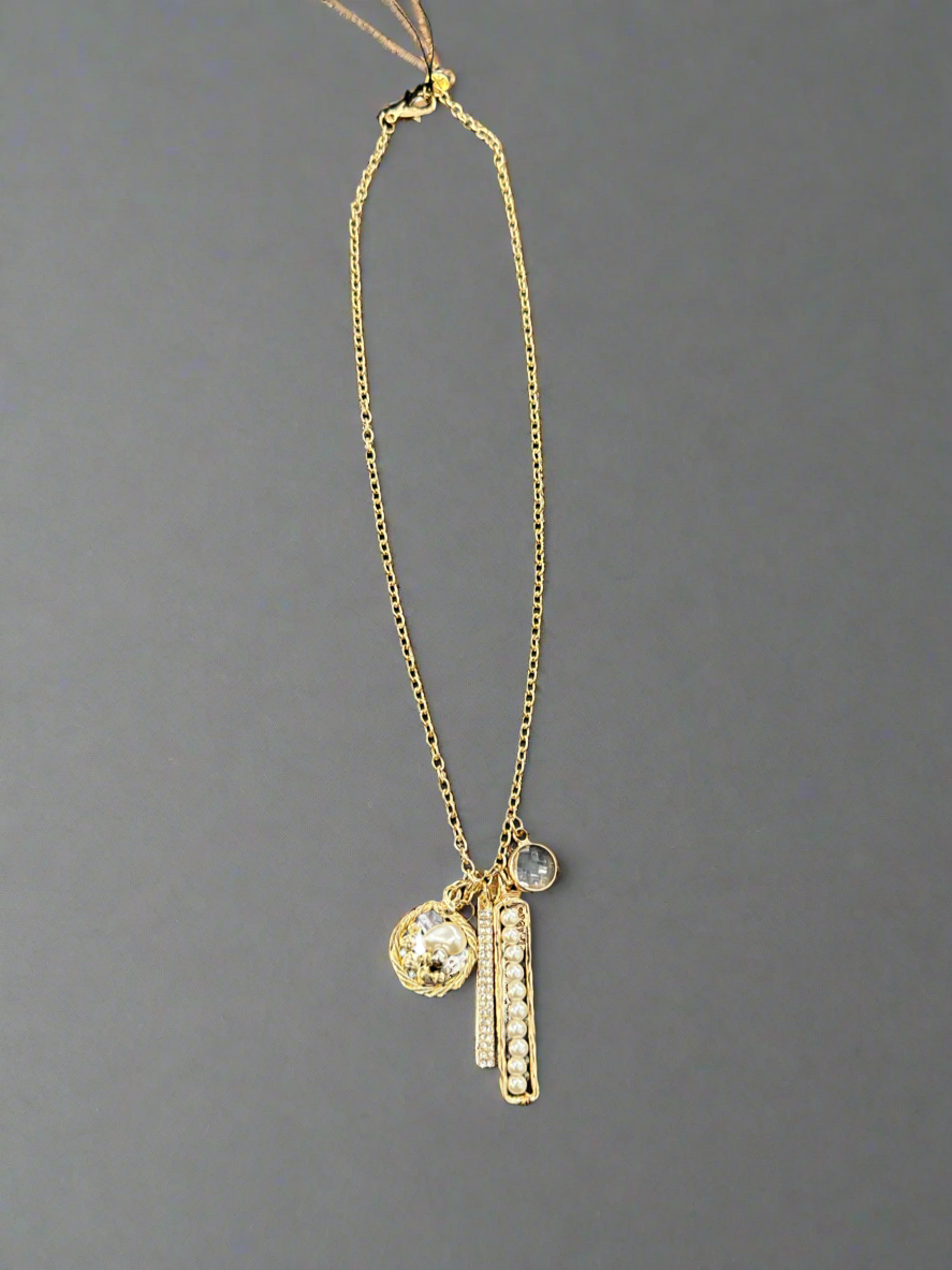 Thin Chain w/Mixed Pearl/Pave Necklace XNG057