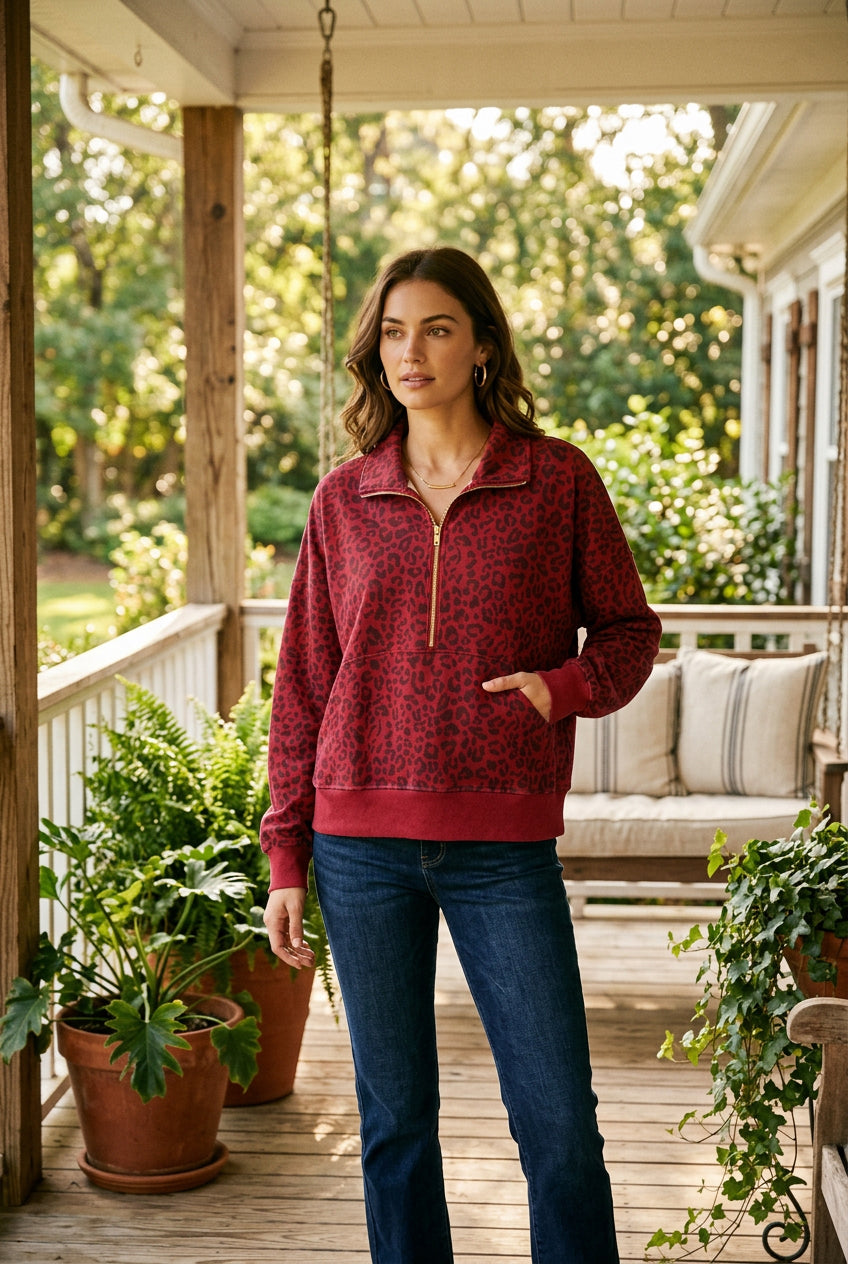 Leopard Print Halfzip