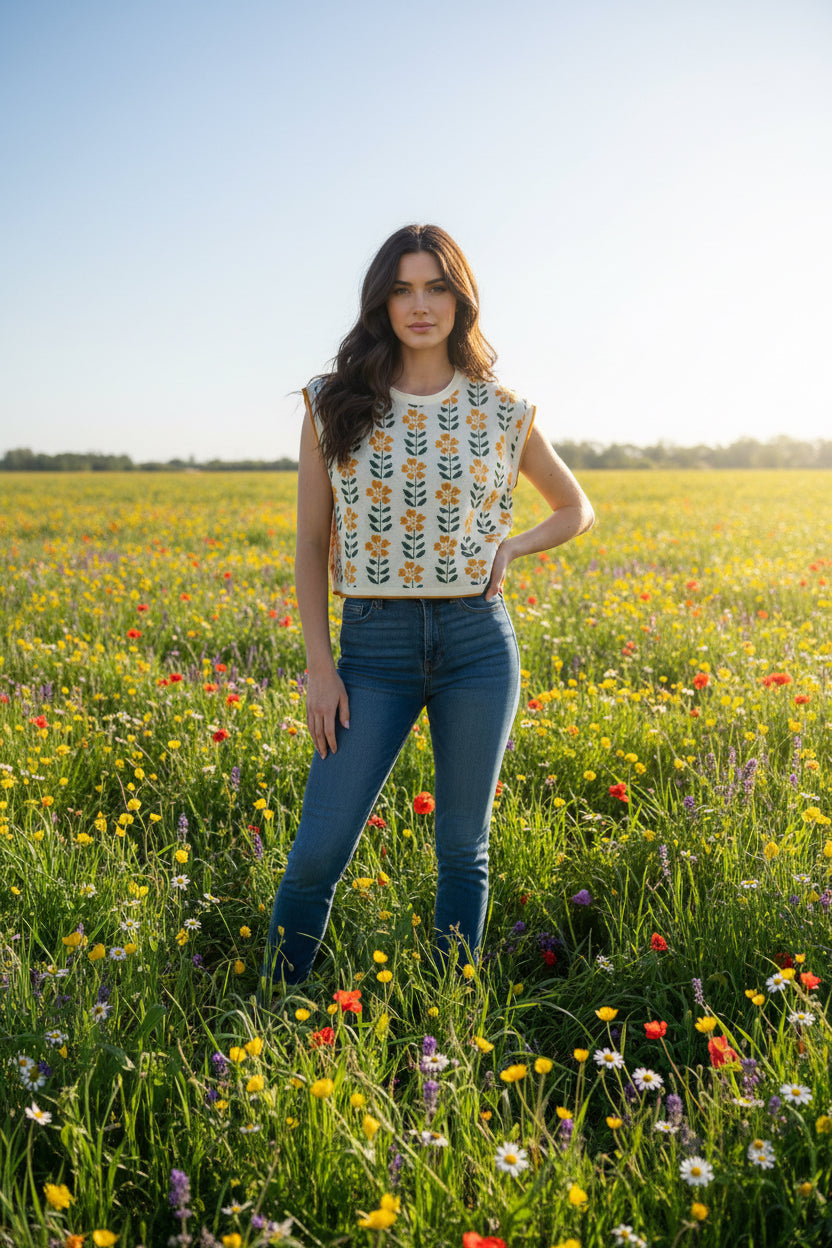Retro Floral Knit Top