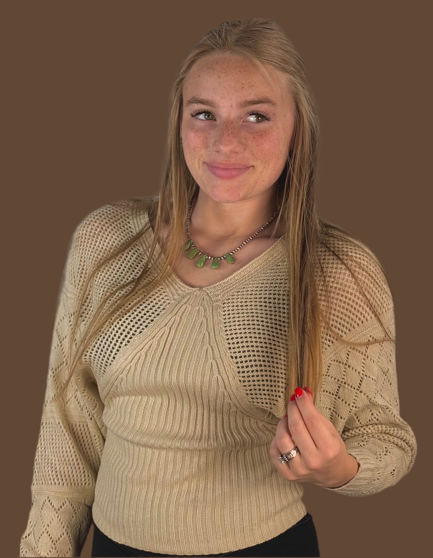 Bishop Sleeve V Neck Sweater