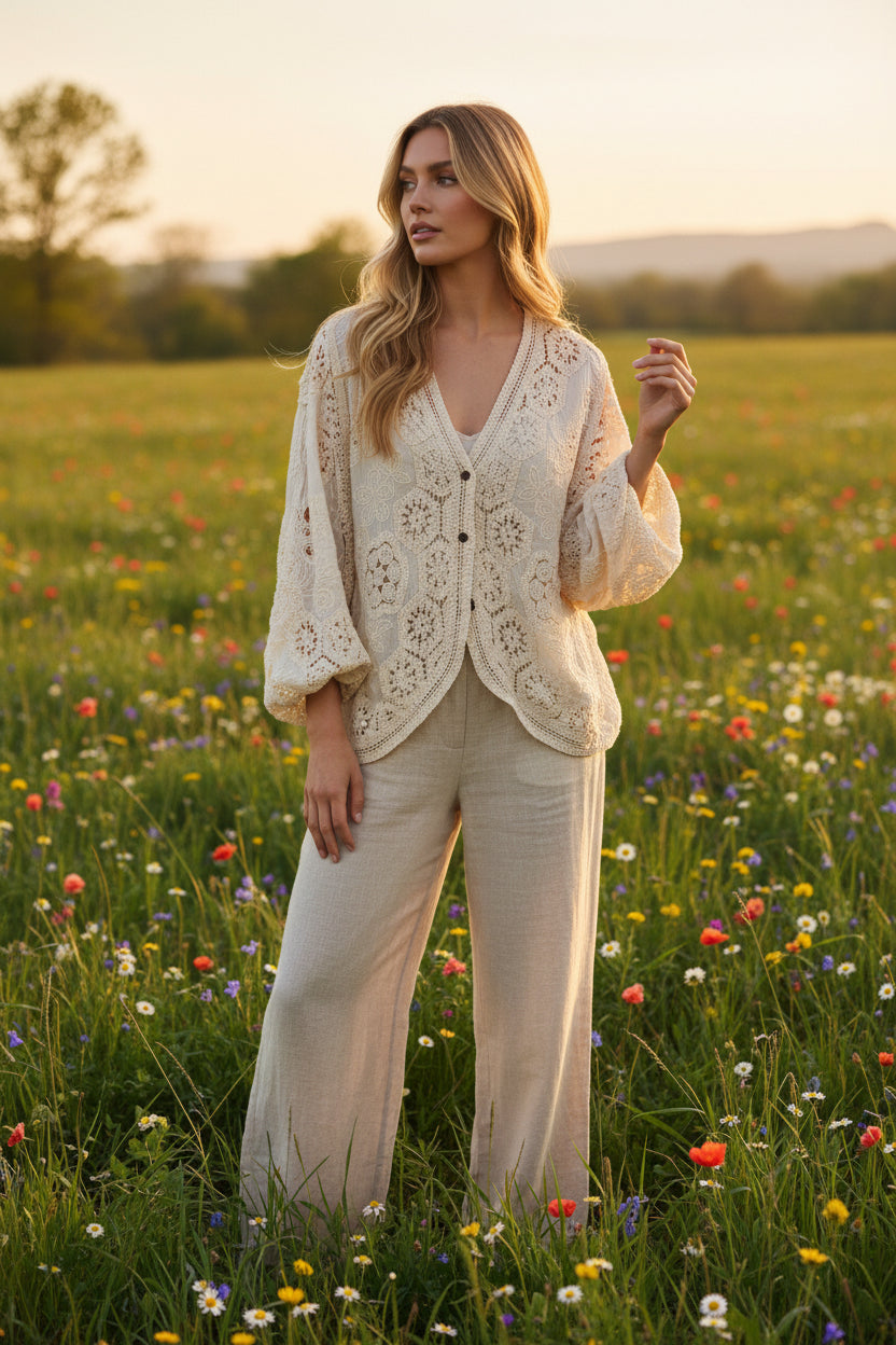 Calis Crochet Lace Button Up