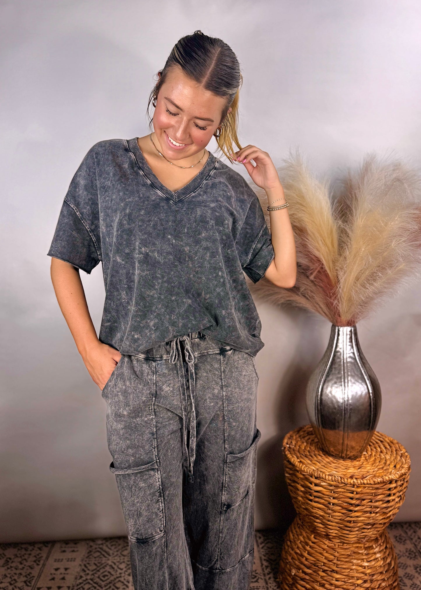 Ashed Black Wide Leg Pants