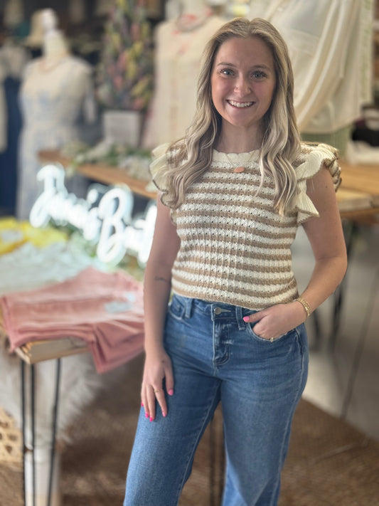 Stripe Ruffle Knit Top