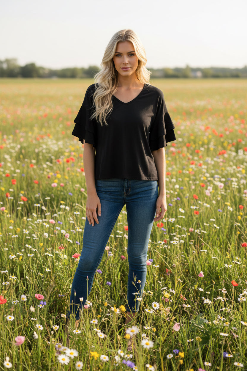 V Neck Ruffle Top