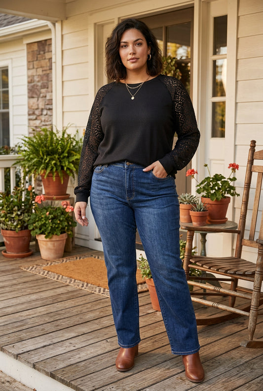 Liz's Lace Long Sleeved Waffle Top