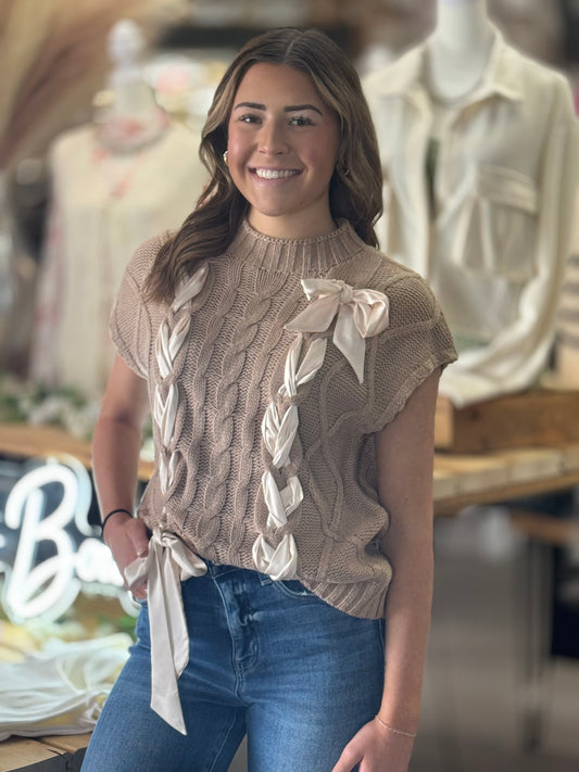 The Ella Satin Bow Sweater