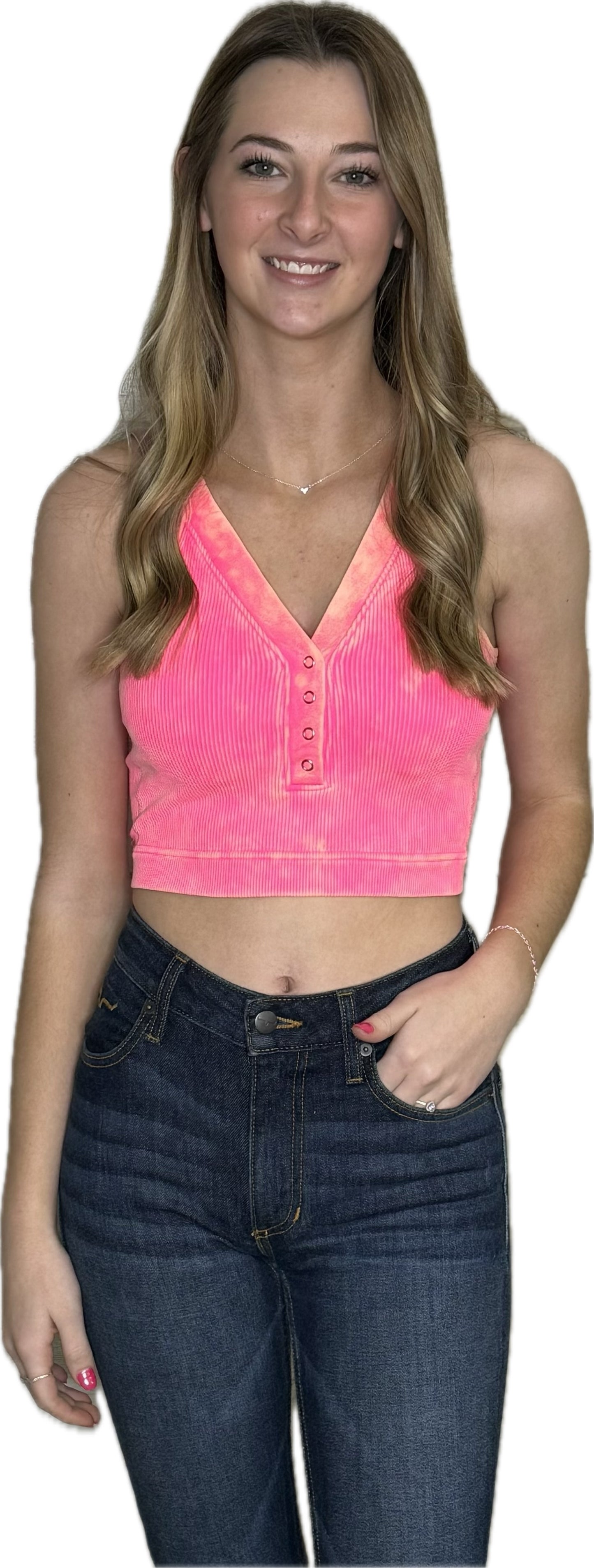 Ribbed Crop Button Tank