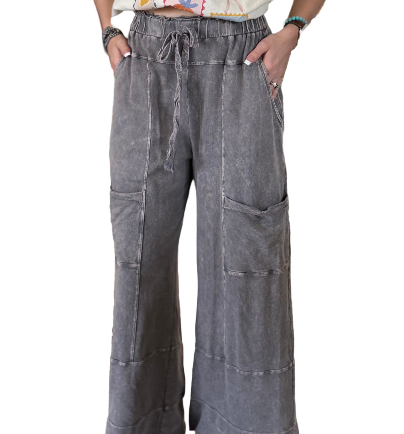 Mineral Wash Wide Leg Pants