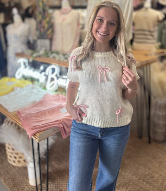 Bow Sh Sleeve Knit Pullover