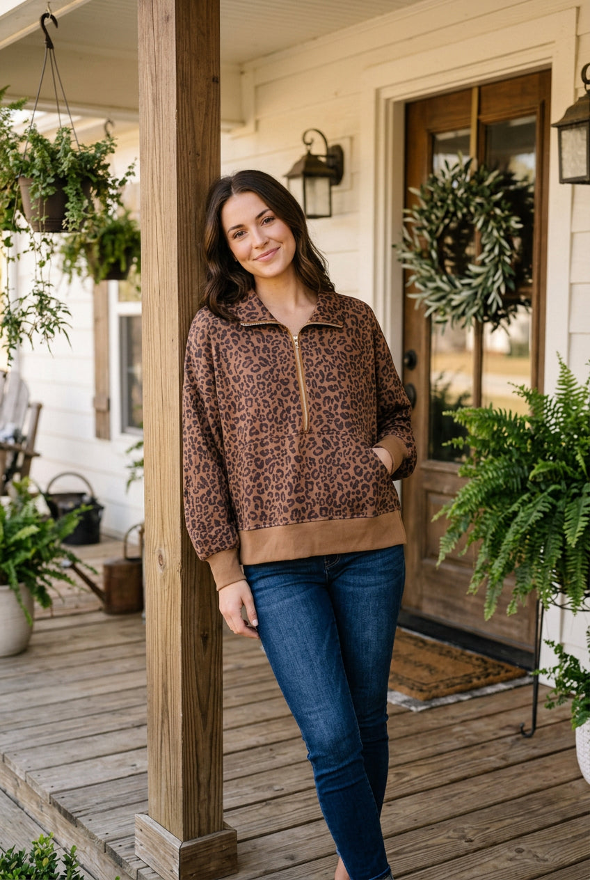 Leopard Print Halfzip
