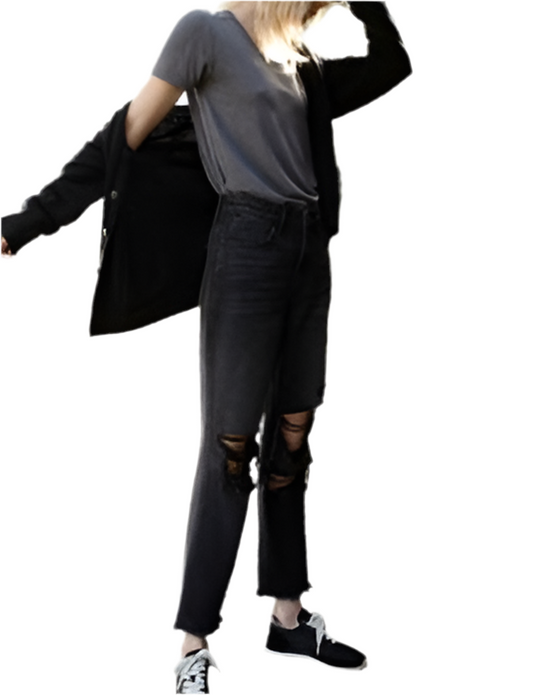 Distressed Cropped Straight Vintage Black