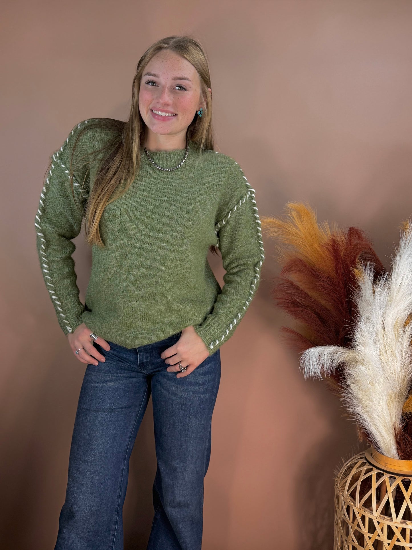 Stitch Detail Sweater Olive