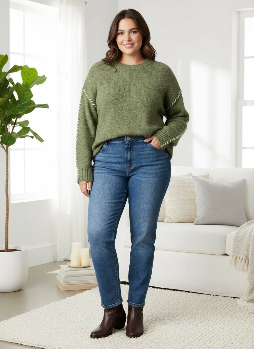 Stitch Detail Sweater Olive