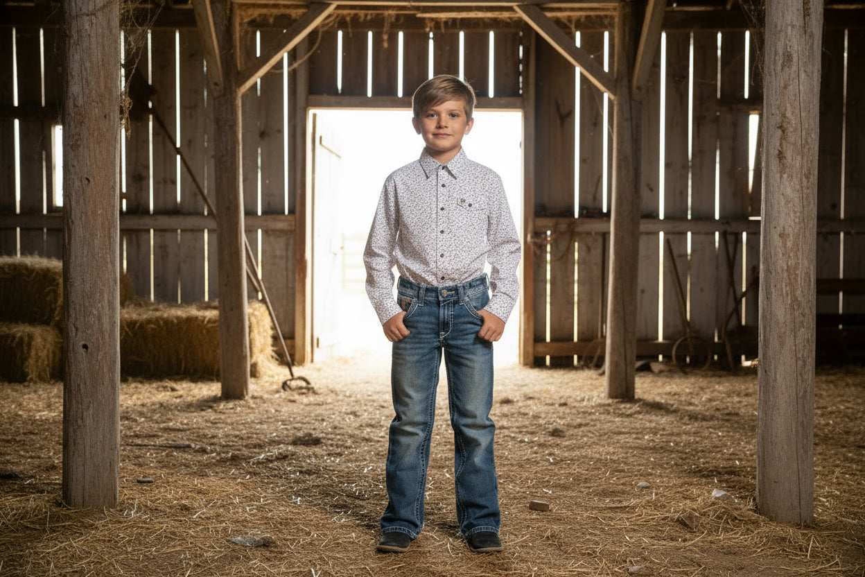 Kids Print Long Sleeve Snap Shirt