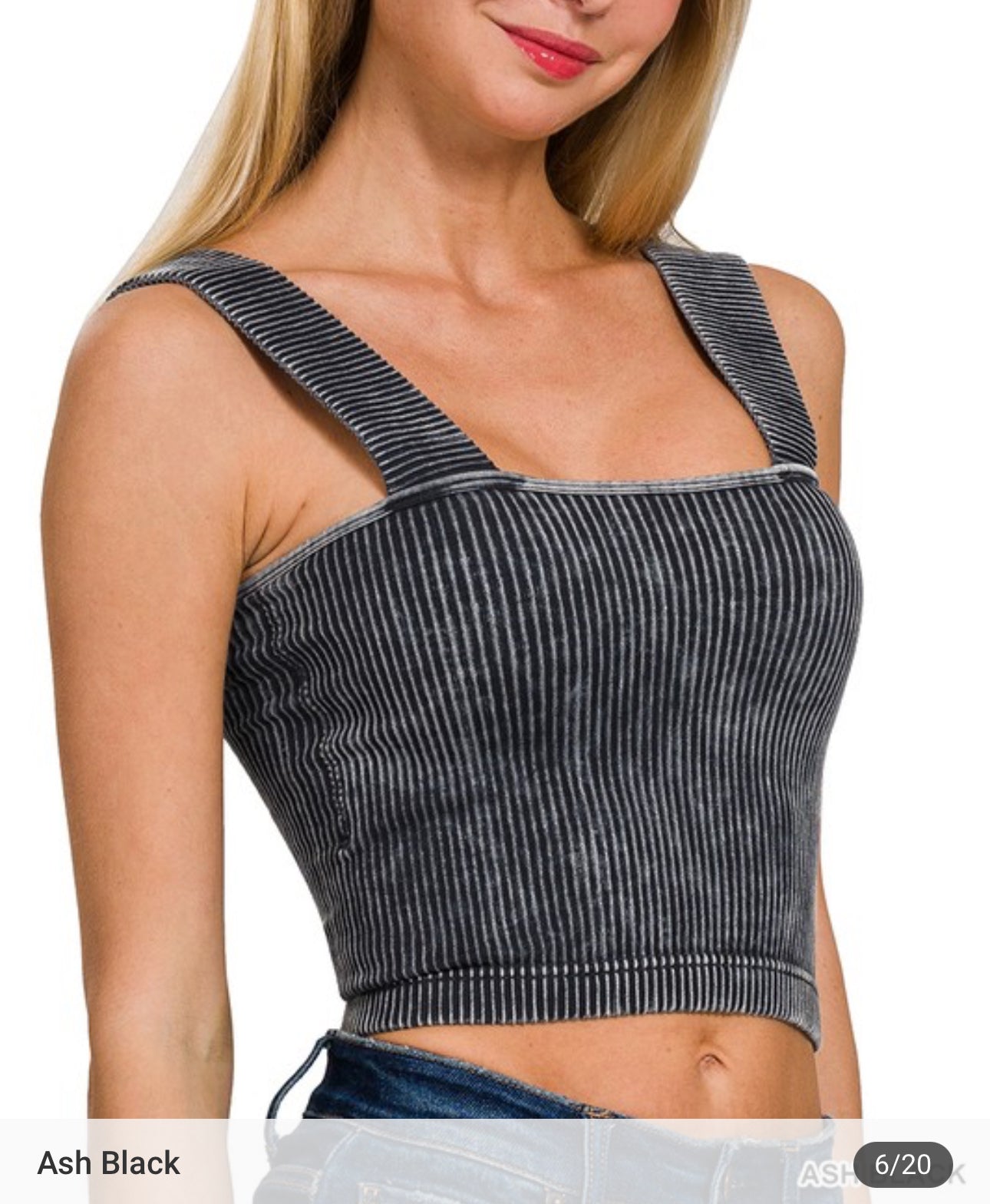 Washed Rib Sq Neck Crop