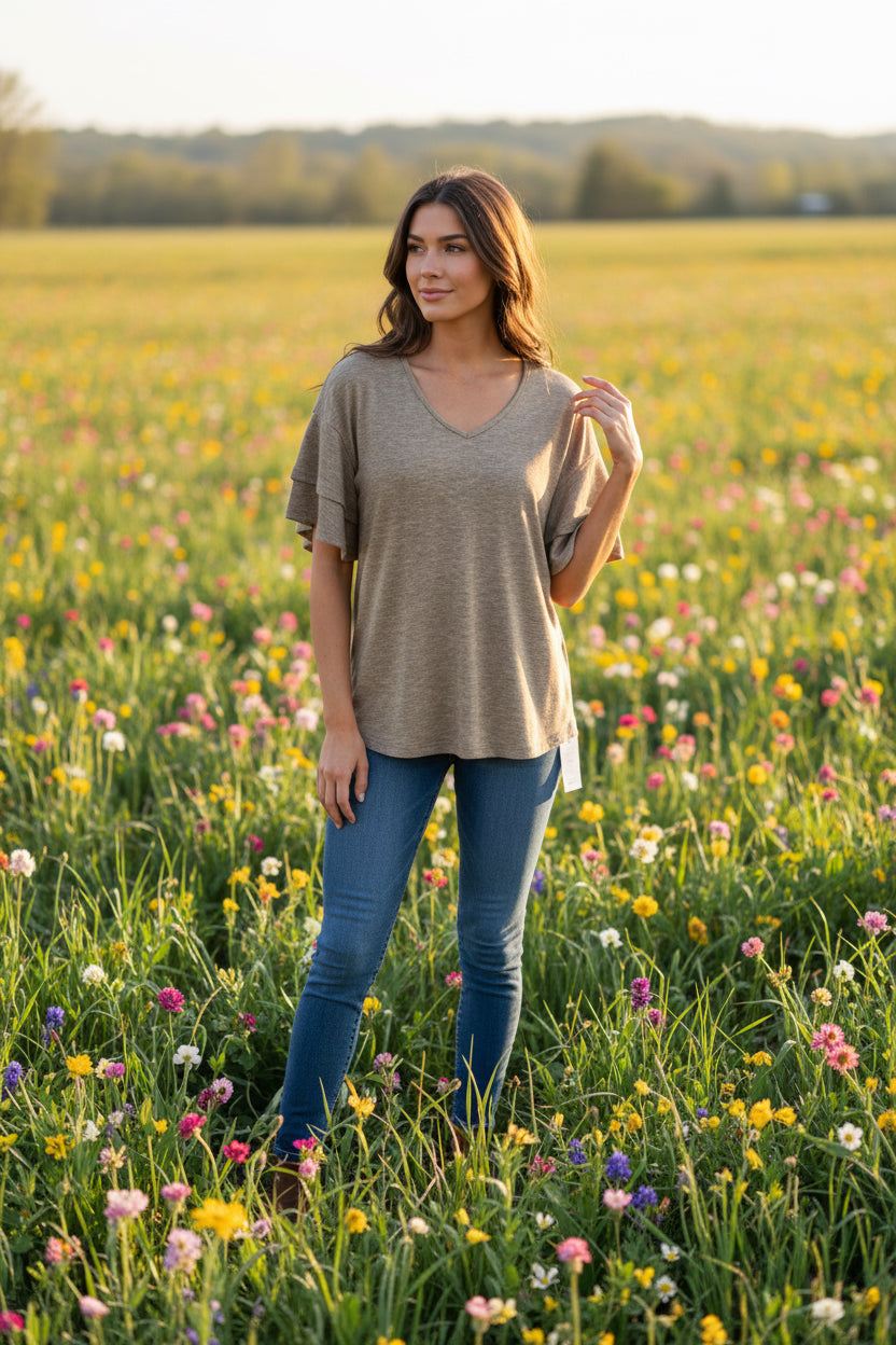 V Neck Ruffle Top