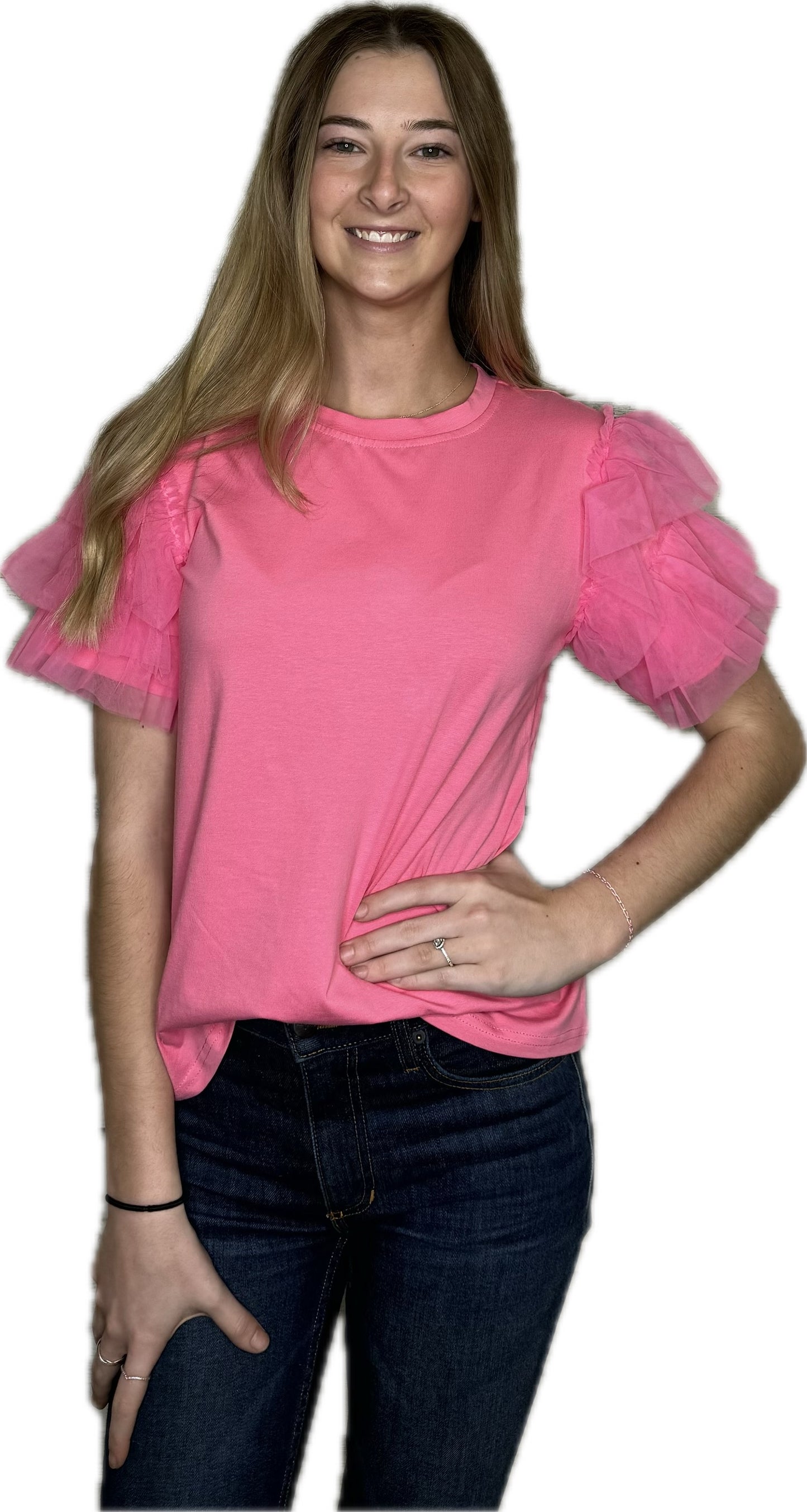 Tulle Ruffle Sleeve Top