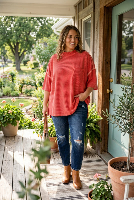 Corded Knit 3/4 Sleeve