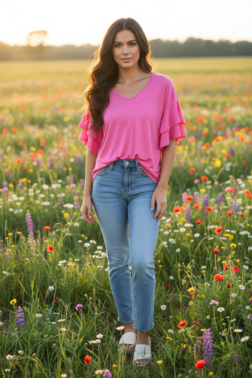 V Neck Ruffle Top