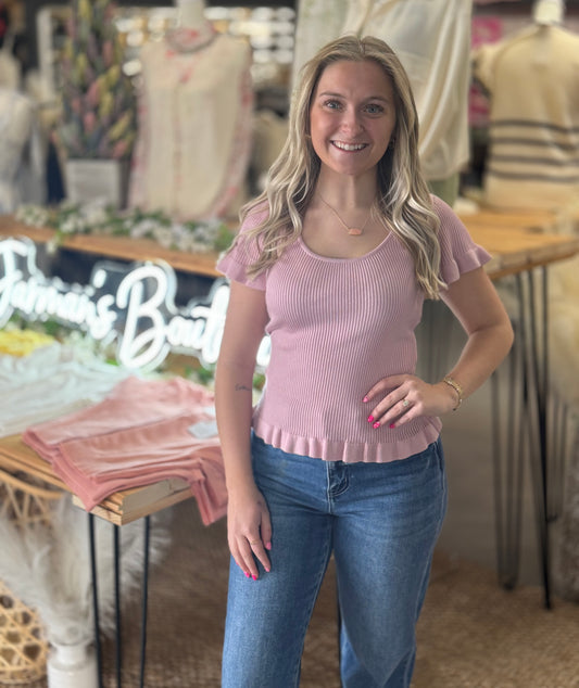 Lettuce Hem Sh Sleeve Knit Top