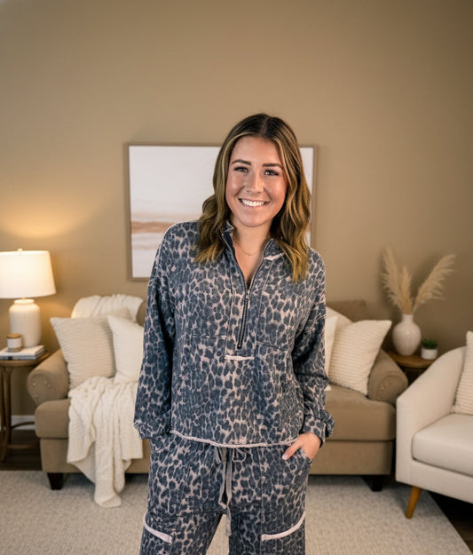 Washed Leopard Half Zip