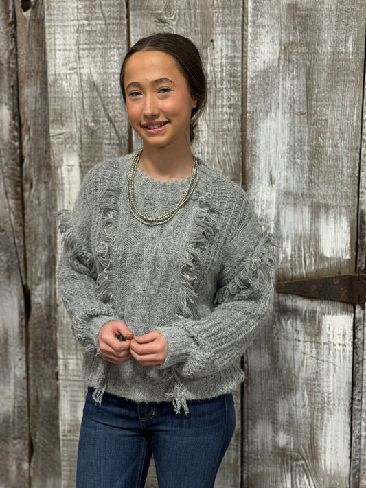 Becka's LS Fringe Knit Sweater