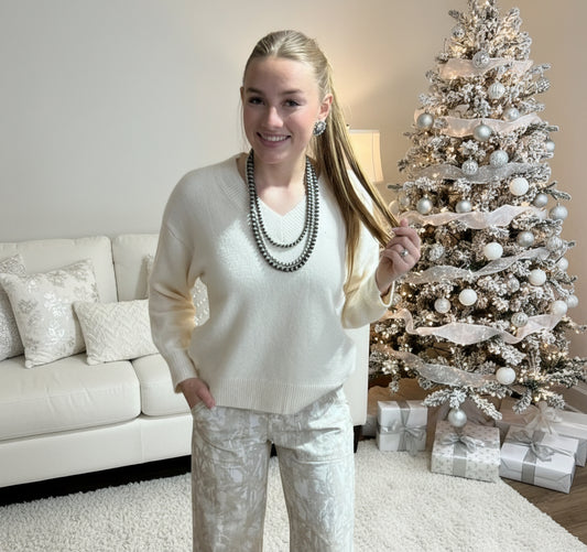 Brushed V-Neck LS Pullover