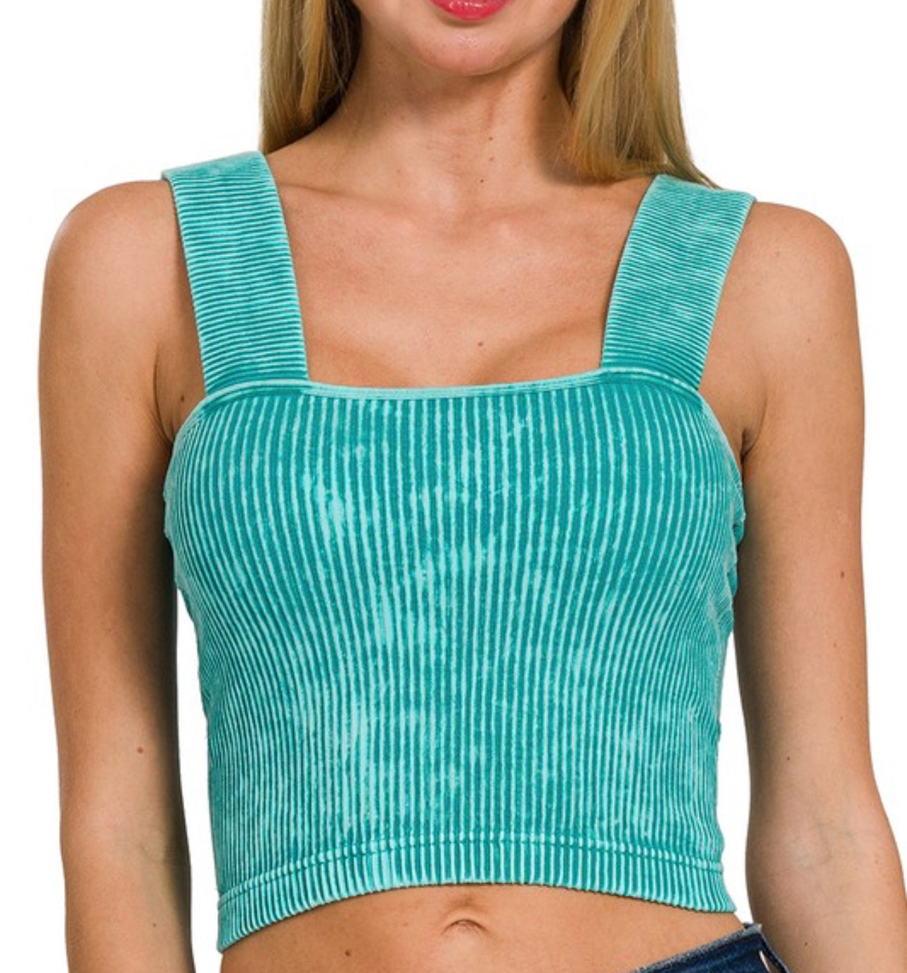 Washed Rib Sq Neck Crop