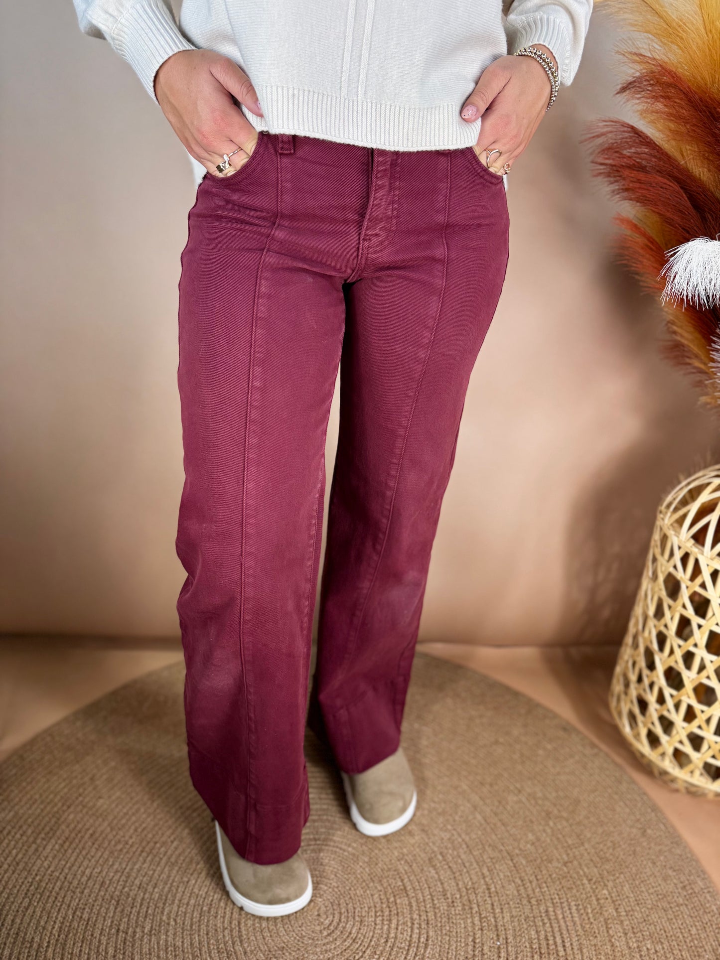 Risen Wide Hem Jean Wine