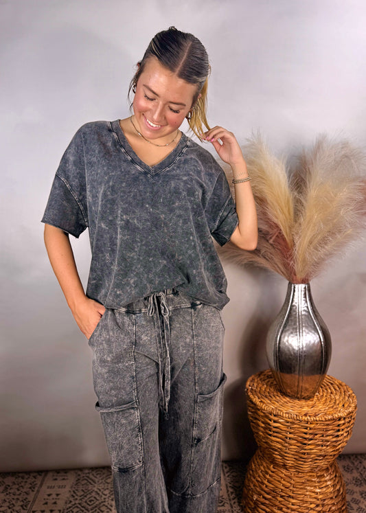 Ashed Black Wide Leg Pants