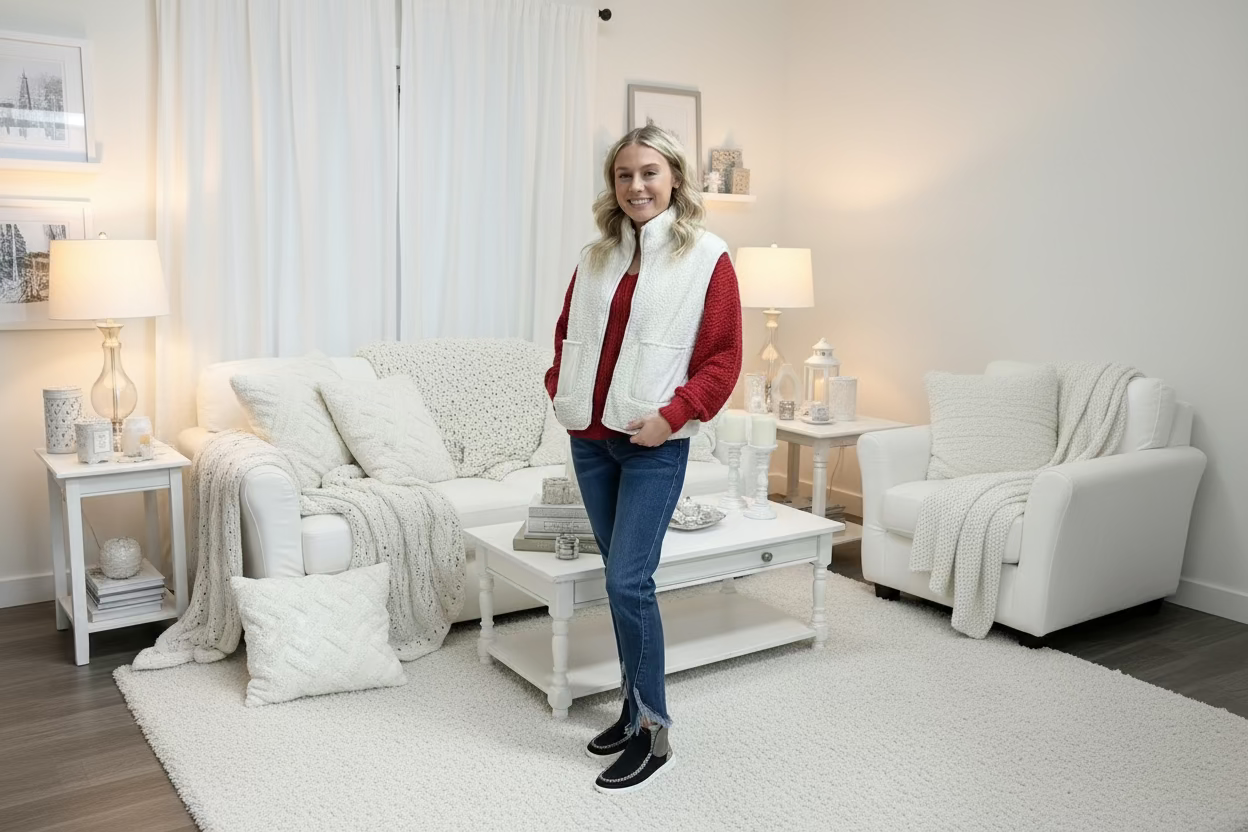 Cream Fleece Zip Vest