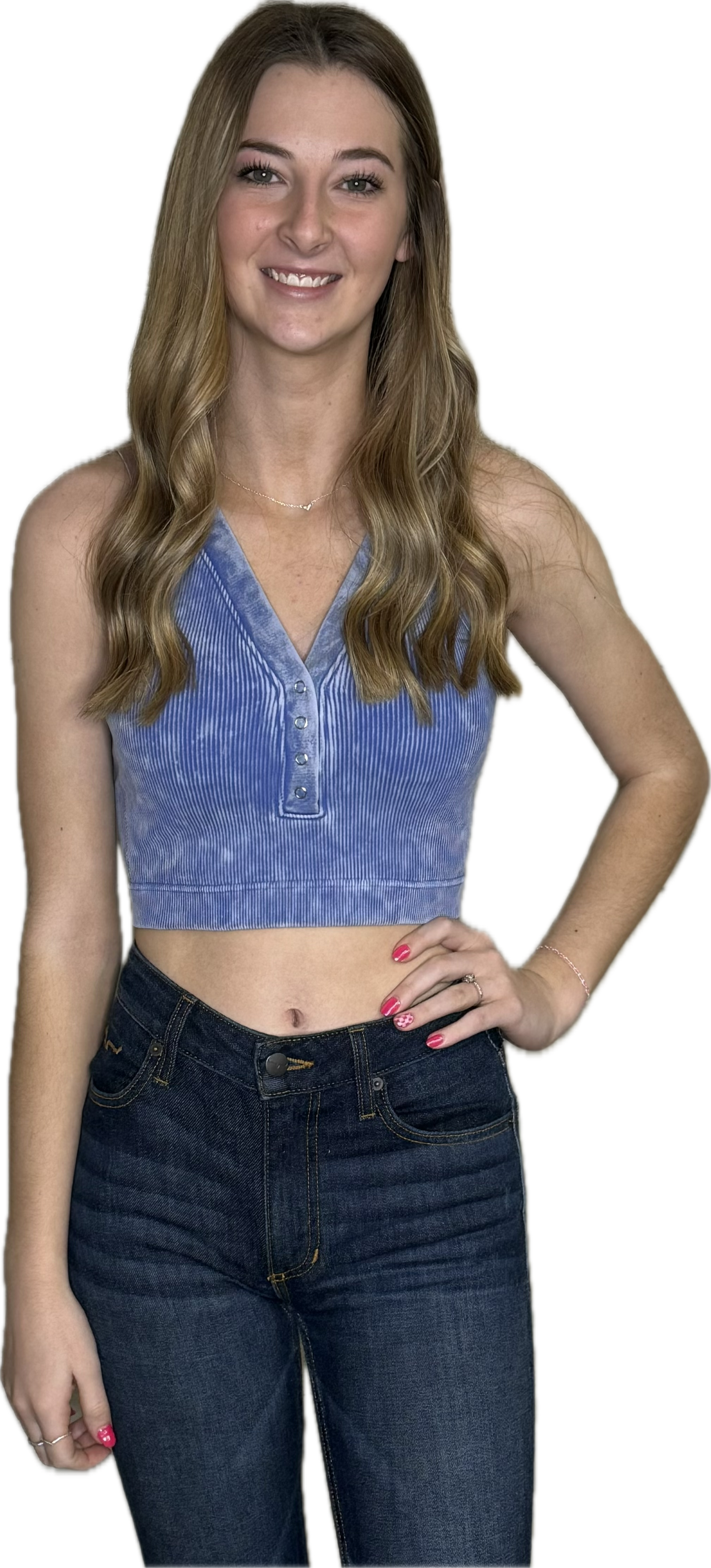 Ribbed Crop Button Tank