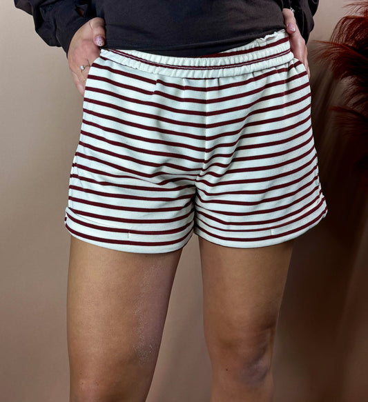 Knit Striped Shorts Burgandy